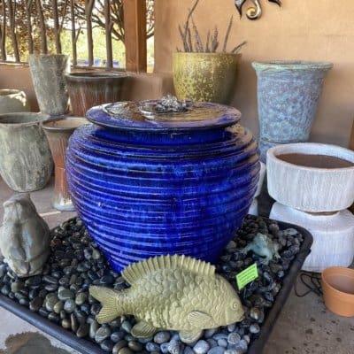 Blue ribbed Jar Fountain