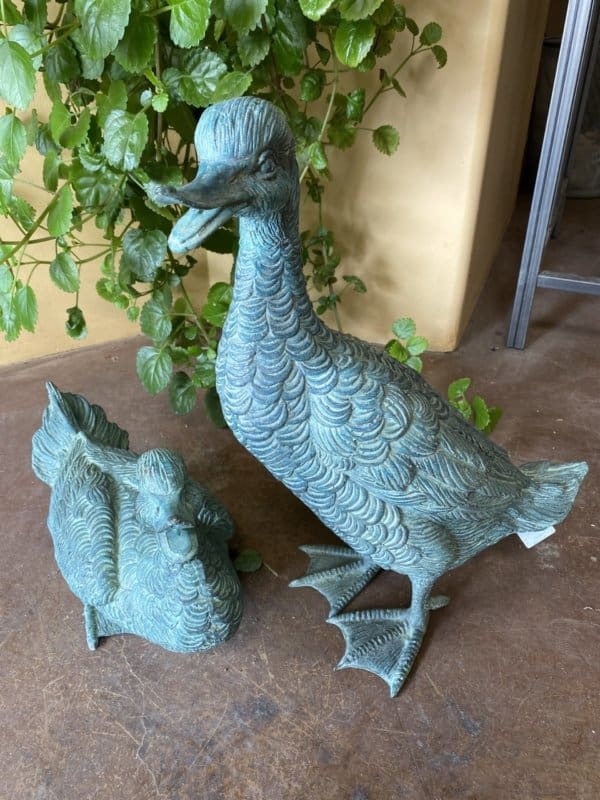 Large Bronze Duck Statues (Set of 2)