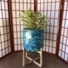 Blue Hand-Blown Glass Planter w/ Stand
