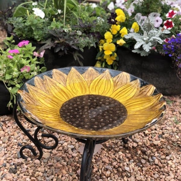 Glass Sunflower Birdbath